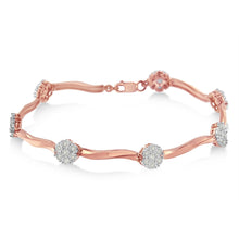 Load image into Gallery viewer, .925 10k Rose Gold Over Sterling Silver 1.0 cttw Diamond Floral Link Bracelet (I-J Color,I3 Clarity)
