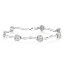 Load image into Gallery viewer, .925 Sterling Silver 1/4 Cttw Diamond Cluster Miracle-Set Station &amp; Twisted Bar 7" Tennis Bracelet (H-I Color, I2-I3 Clarity)
