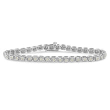 Load image into Gallery viewer, .925 Sterling Silver 1.0 Cttw Diamond Miracle-Set Square Milgrain 7" Link Tennis Bracelet (I-J Color, I3 Clarity)
