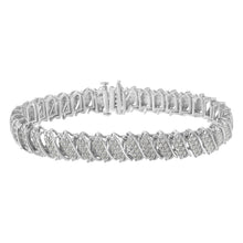 Load image into Gallery viewer, .925 Sterling Silver 3.0 Cttw Diamond Multi Row Cluster Slanted Wave Link 7-Â¼â€ Tennis Bracelet (I-J Color, I2-I3 Clarity)
