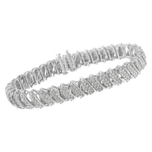 Load image into Gallery viewer, .925 Sterling Silver 3.0 Cttw Diamond Multi Row Cluster Slanted Wave Link 7-Â¼â€ Tennis Bracelet (I-J Color, I2-I3 Clarity)
