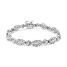 Load image into Gallery viewer, .925 Sterling Silver 1 cttw Diamond Double Leaf and Bezel Link Bracelet (I-J Clarity, I2-I3 Color) - Size 7.25"
