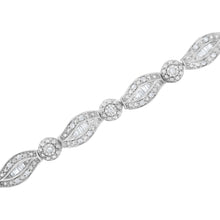 Load image into Gallery viewer, .925 Sterling Silver 1 cttw Diamond Double Leaf and Bezel Link Bracelet (I-J Clarity, I2-I3 Color) - Size 7.25"
