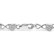 Load image into Gallery viewer, .925 Sterling Silver Diamond Accent Heart Link Bracelet (I-J Color, I3 Clarity) - 7.25"
