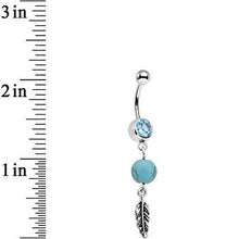 Load image into Gallery viewer, Aqua Gem Faux Turquoise Freedom Feather Dangle Belly Ring
