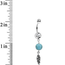 Load image into Gallery viewer, Clear Gem Faux Turquoise Freedom Feather Dangle Belly Ring
