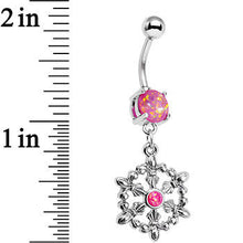 Load image into Gallery viewer, Pink Faux Opal Fleur de Lis Hoop Dangle Belly Ring
