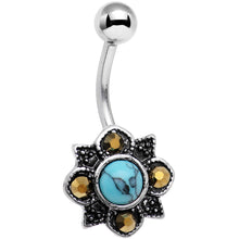 Load image into Gallery viewer, Yellow Gem Faux Turquoise Southwest Flower Belly Ring
