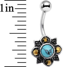 Load image into Gallery viewer, Yellow Gem Faux Turquoise Southwest Flower Belly Ring
