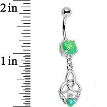 Load image into Gallery viewer, Green Faux Opal Trinity Claddagh Dangle Belly Ring
