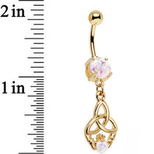 Load image into Gallery viewer, White Faux Opal Gold Anodized Trinity Claddagh Dangle Belly Ring
