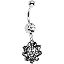 Load image into Gallery viewer, Clear Gem Rose Ring Flower Heart Dangle Belly Ring
