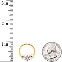 Load image into Gallery viewer, 14G 5/8 Purple CZ Gold Anodized Daisy Flower BCR Nipple Ring Set
