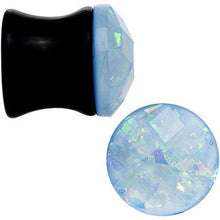 Load image into Gallery viewer, Aqua Black Acrylic Blow Your Mind Saddle Plug Set 2G to 00G
