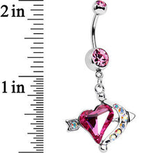 Load image into Gallery viewer, Pink Aurora Gem Cupid Kiss Arrow and Heart Dangle Belly Ring
