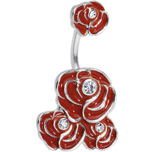 Load image into Gallery viewer, Clear Gem Red Rose Flower Double Mount Belly Ring
