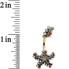 Load image into Gallery viewer, Multicolor Gem Gold PVD Seeing Starfish Double Mount Belly Ring

