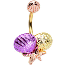Load image into Gallery viewer, Gold PVD Multicolor Starfish Sea Shell Double Mount Belly Ring
