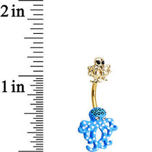 Load image into Gallery viewer, Clear Black Gem Gold PVD Gold and Blue Octopus Double Mount Belly Ring
