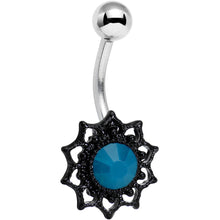 Load image into Gallery viewer, Dark Blue Faux Opal Black Frame Belly Ring
