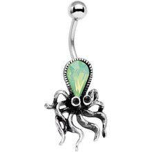 Load image into Gallery viewer, Light Green Faux Opal Thoughtful Octopus Belly Ring
