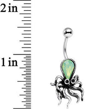 Load image into Gallery viewer, Light Green Faux Opal Thoughtful Octopus Belly Ring
