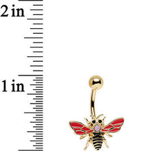 Load image into Gallery viewer, Pink Black Gem Gold PVD Black Red Buzzy Bee Belly Ring
