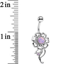 Load image into Gallery viewer, Pink Faux Opal Drop of Dalliance Framework Flower Belly Ring
