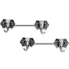 Load image into Gallery viewer, 14G 9/16 White Faux Opal Elegant Elephant Nipple Ring Set
