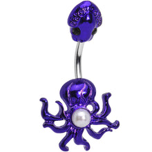 Load image into Gallery viewer, White Orb Pretty Purple Octopus Double Mount Belly Ring
