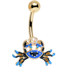 Load image into Gallery viewer, Aurora Gem Gold PVD Blue and Black Cutie Crab Belly Ring

