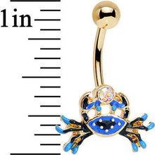 Load image into Gallery viewer, Aurora Gem Gold PVD Blue and Black Cutie Crab Belly Ring
