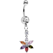 Load image into Gallery viewer, Clear Multicolor Gem Falling Flower Dangle Belly Ring

