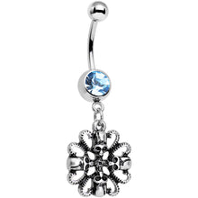 Load image into Gallery viewer, Aqua Gem Halloween Quad Skull and Snake Dangle Belly Ring
