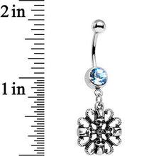 Load image into Gallery viewer, Aqua Gem Halloween Quad Skull and Snake Dangle Belly Ring
