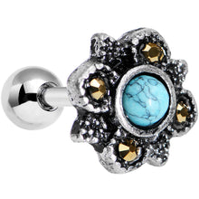 Load image into Gallery viewer, 16G 1/4 Faux Turquoise Bohemian Flower Tragus Cartilage Earring
