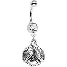 Load image into Gallery viewer, Clear Gem Love Life Be Brave Leaf Steampunk Gears Dangle Belly Ring
