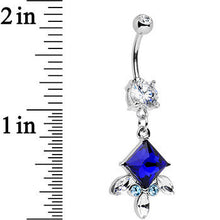 Load image into Gallery viewer, Clear Blue Aqua Gem Floral Delight Drop Dangle Belly Ring
