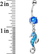 Load image into Gallery viewer, Blue Faux Opal See You Later Seahorse Dangle Belly Ring
