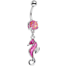 Load image into Gallery viewer, Pink Faux Opal See You Later Seahorse Dangle Belly Ring
