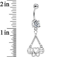 Load image into Gallery viewer, Clear Gem Peace Sign Heart Love Equality Infinity Dangle Belly Ring

