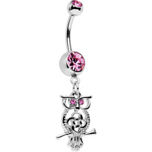 Load image into Gallery viewer, Pink Gem Celtic Knot Perched Owl Dangle Belly Ring
