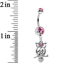 Load image into Gallery viewer, Pink Gem Celtic Knot Perched Owl Dangle Belly Ring
