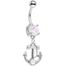 Load image into Gallery viewer, White Faux Opal Nautical Anchor Dangle Belly Ring
