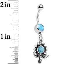 Load image into Gallery viewer, Faux Turquoise Buzzing Bee Favorite Flower Dangle Belly Ring
