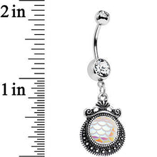 Load image into Gallery viewer, Clear Gem Iridescent White Mermaid Scales Dangle Belly Ring
