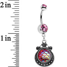 Load image into Gallery viewer, Pink Gem Iridescent Purple Mermaid Scales Dangle Belly Ring
