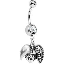 Load image into Gallery viewer, Clear Gem Paisley Love Locket Heart Dangle Belly Ring
