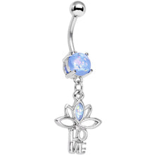 Load image into Gallery viewer, Light Blue Faux Opal Framework Love Lotus Flower Dangle Belly Ring
