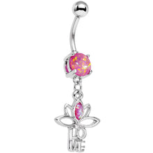 Load image into Gallery viewer, Pink Faux Opal Framework Love Lotus Flower Dangle Belly Ring
